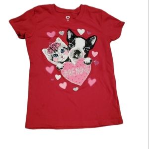 Red Valentines Day Be Mine Boston Terrier Cat T Shirt 6 - 6X